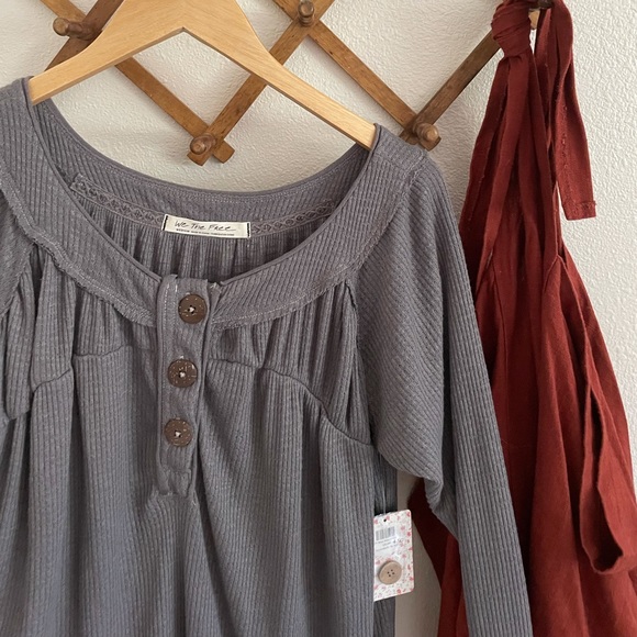 NWT Free People storm grey Henley long sleeve thermal - Picture 6 of 10